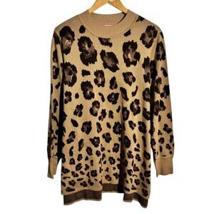 Isaac Mizrahi Live Sweater Women 2X Leopard Cheetah Tunic Crew Neck Casual Work